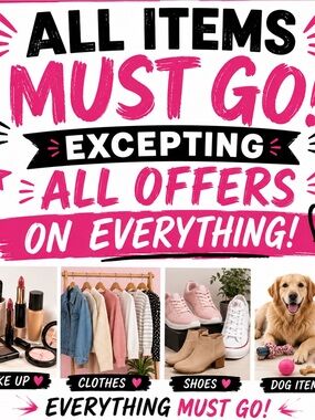 All Items Must Go Sale Graphic - Pink & Black Text